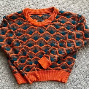 Orange and Green Chunky Patterned Women's Sweater, Cropped